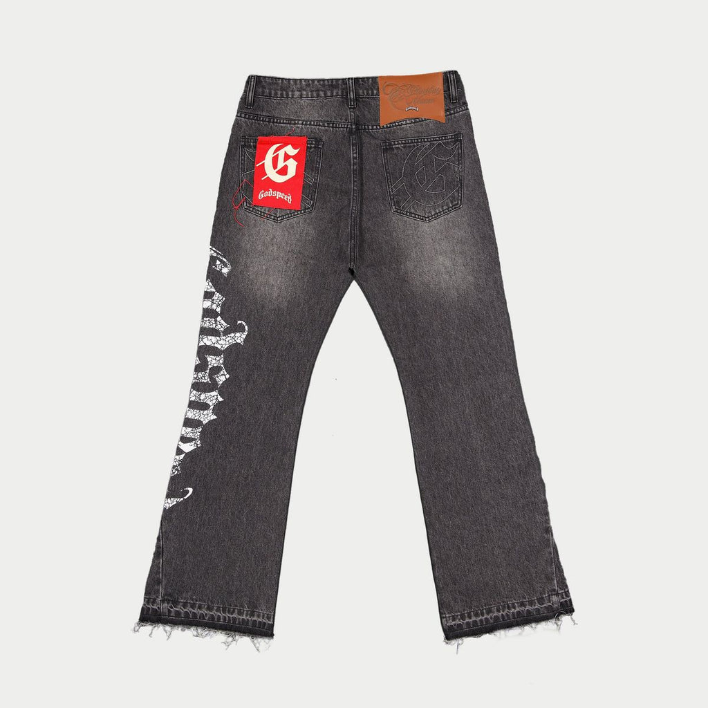 Godspeed OG Logo Flared Denim Printed (Grey Wash) - New
