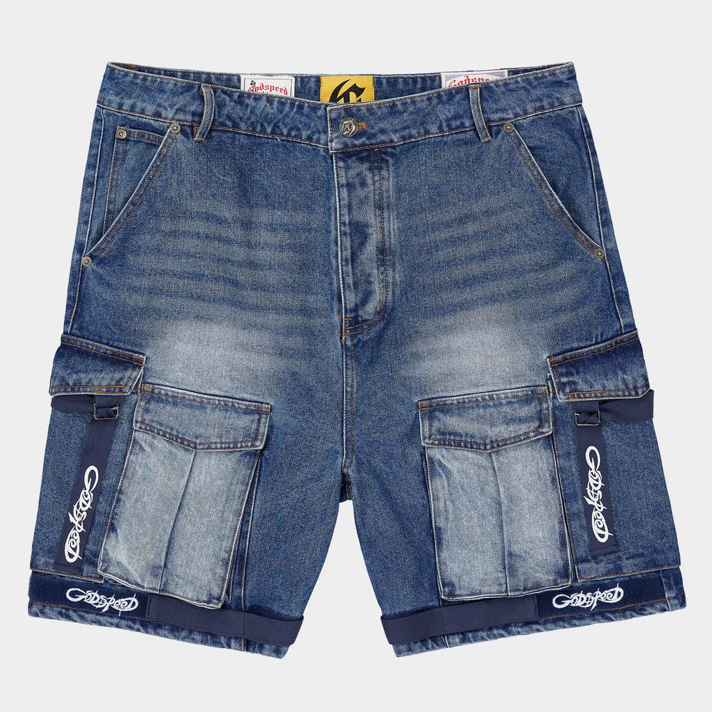 Godspeed Utility Denim Shorts (Blue/Blue) - New