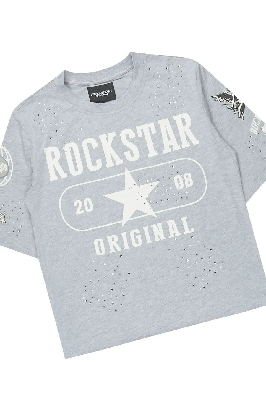 Rockstar Original Boys Gutta Grey Rhinestone Boxy T-Shirt - New