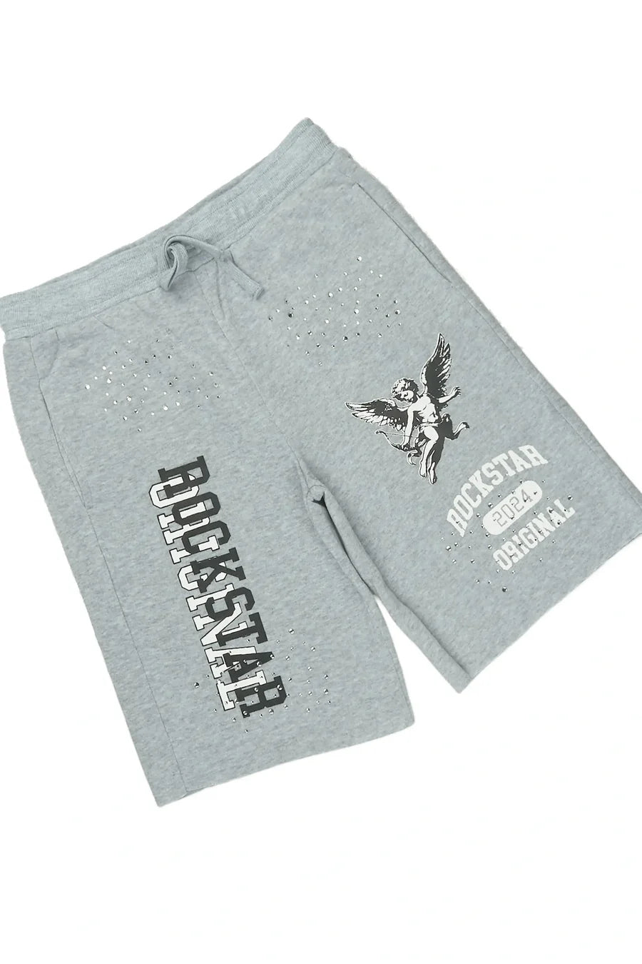 Rockstar Original Boys Gutta Grey Rhinestone Boxy Shorts - New