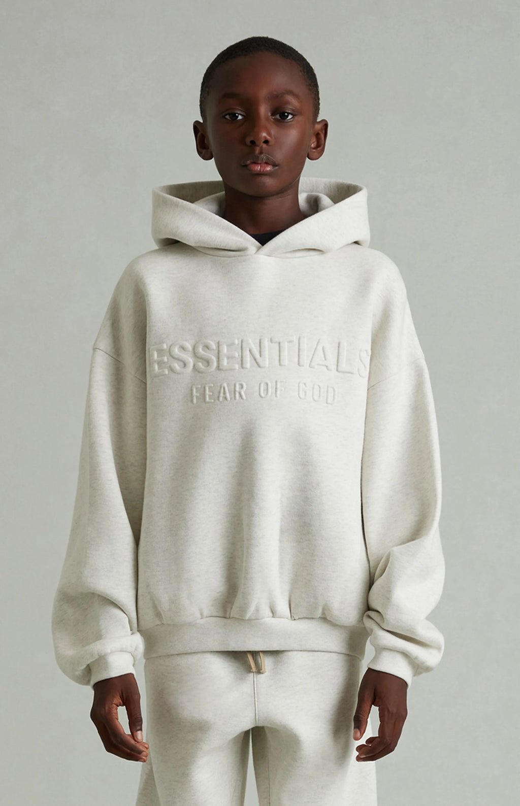 Fear of God ESSENTIALS Kids Heather Oatmeal Embossed Classic Hoodie - New