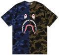 BAPE Split Camo Shark Tee Navy - New