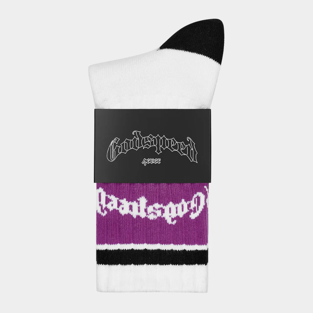 Godspeed OG Logo Striped Sock (White/Purple) - New