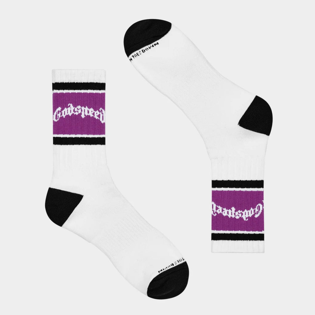 Godspeed OG Logo Striped Sock (White/Purple) - New