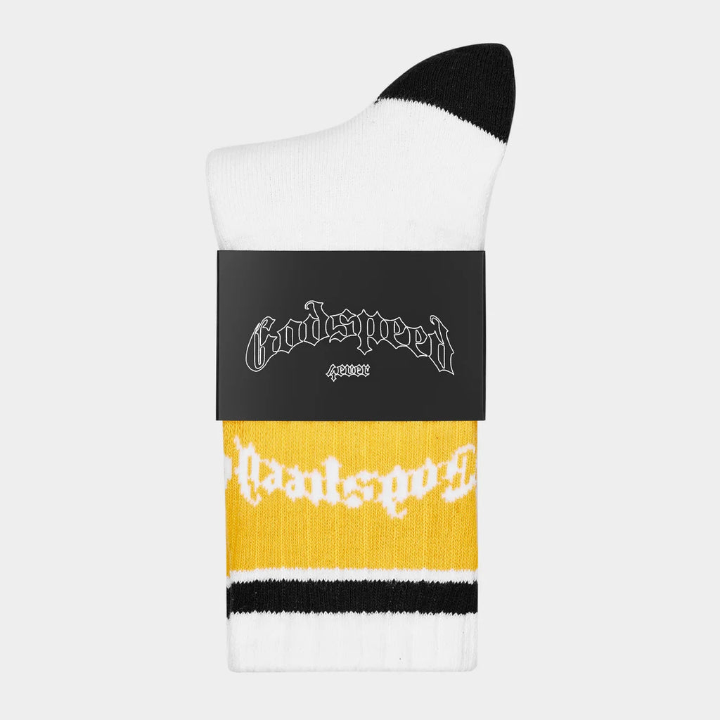Godspeed OG Logo Striped Sock (White/Yellow) - New