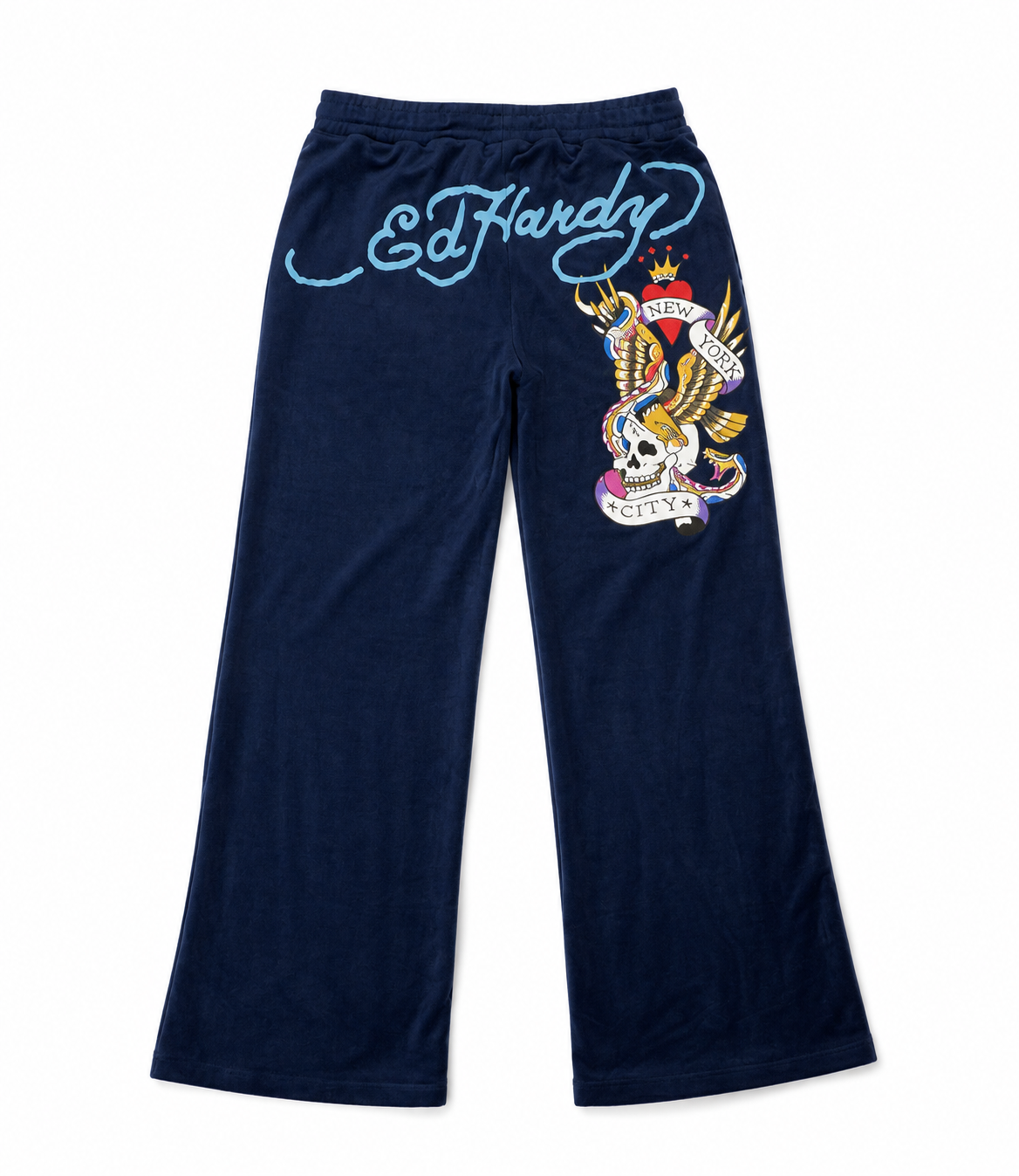 Ed Hardy NY Skull City Velour Pants Navy - New