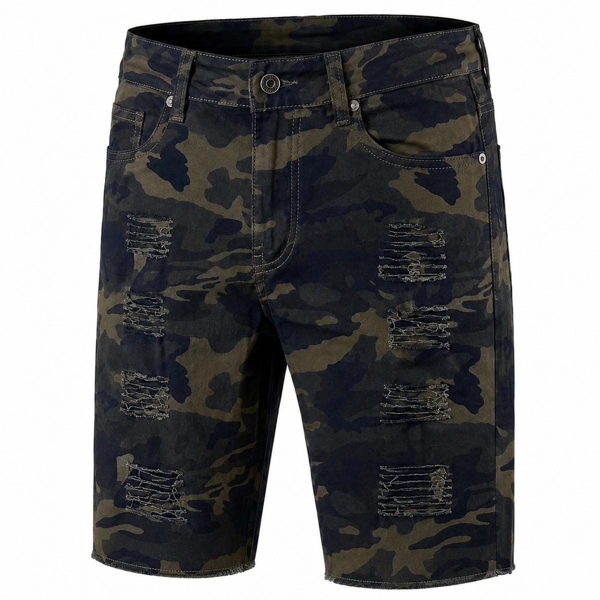 Ripped Stretch Denim Jean Shorts - New