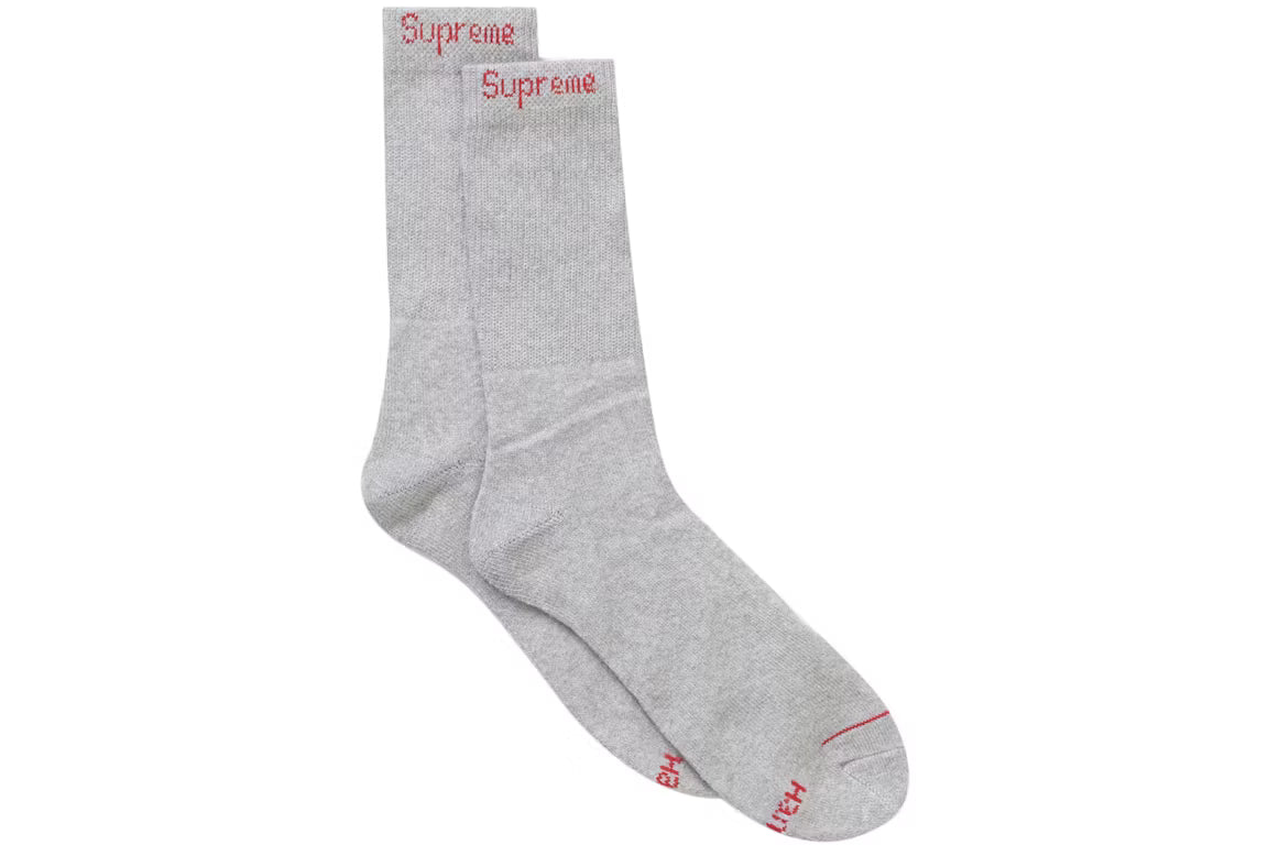 Supreme Hanes Crew Socks (4 Pack) Heather Grey - New