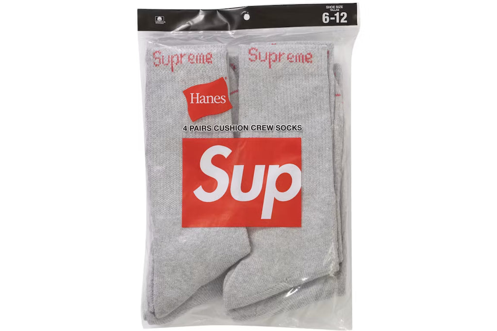 Supreme Hanes Crew Socks (4 Pack) Heather Grey - New