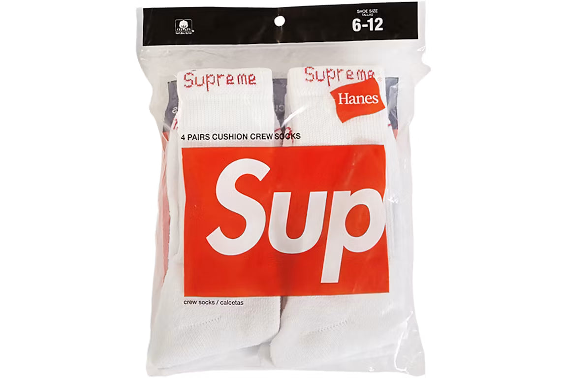 Supreme Hanes Crew Socks (4 Pack) White - New