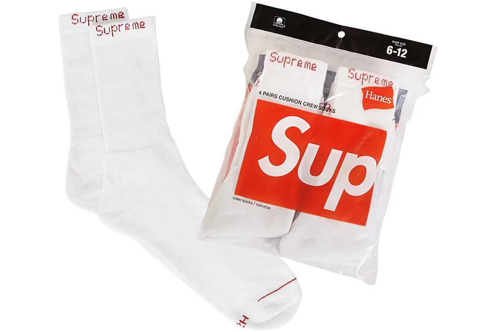Supreme Hanes Crew Socks (4 Pack) White - New