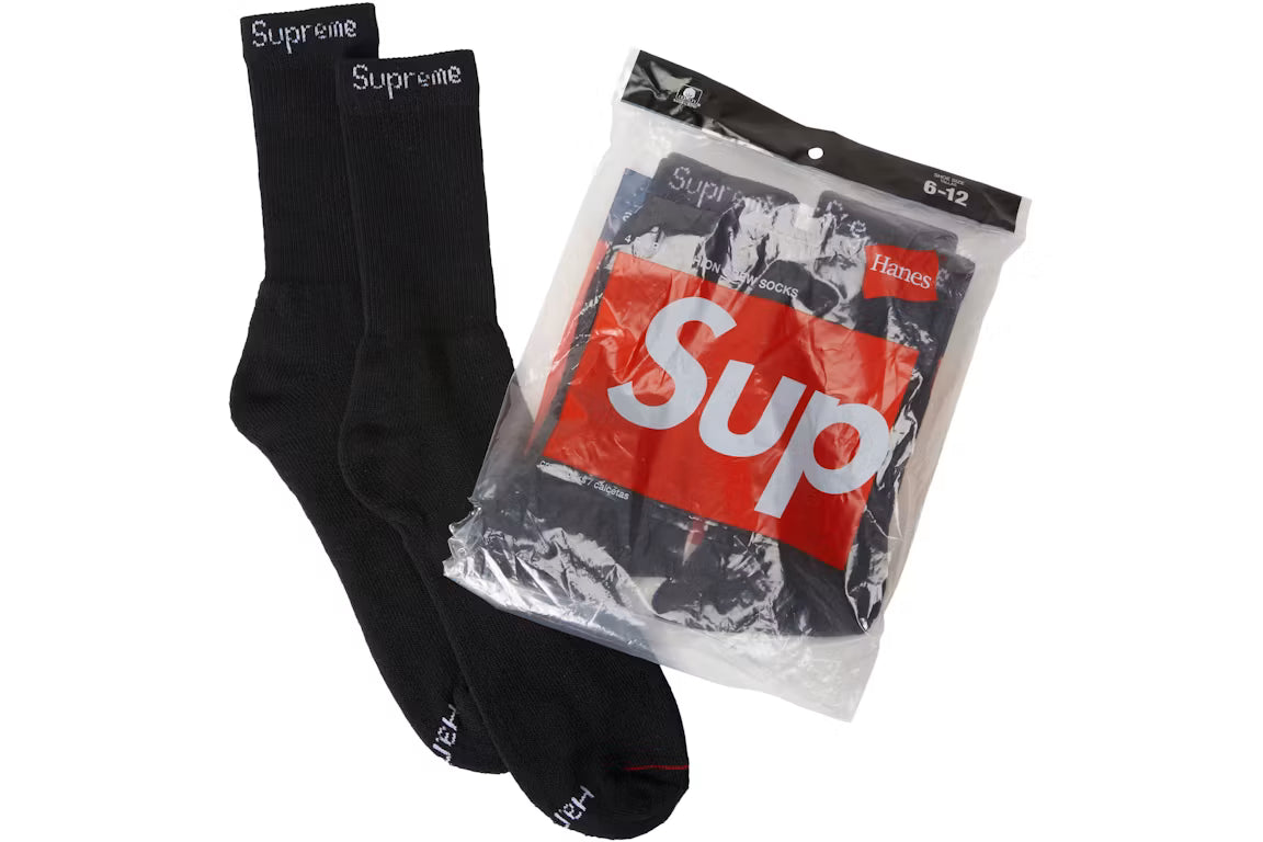 Supreme Hanes Socks (4 Pack) Black - New