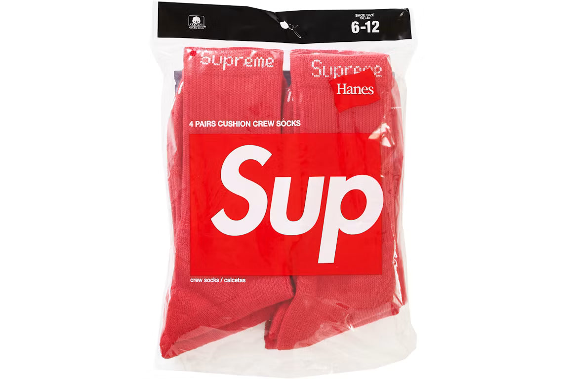 Supreme Hanes Socks (4 Pack) Red - New
