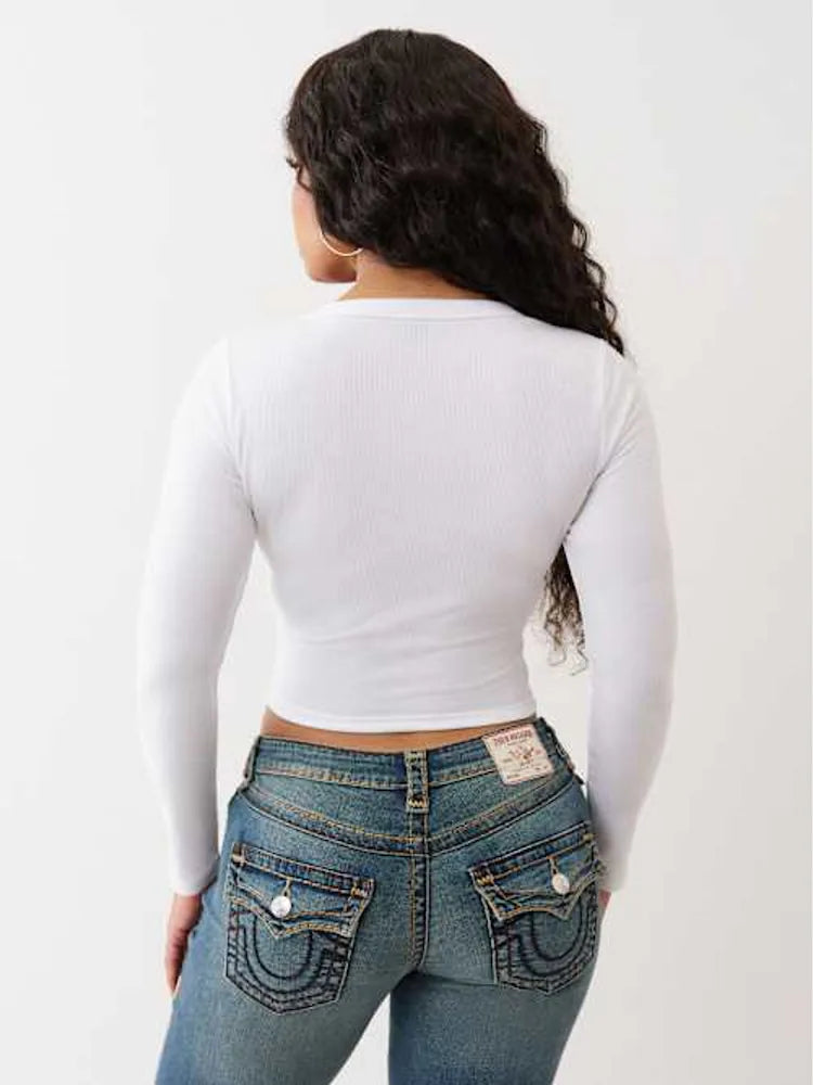True Religion BUDDHA V NOTCH RIBBED LONG SLEEVE TEE - New