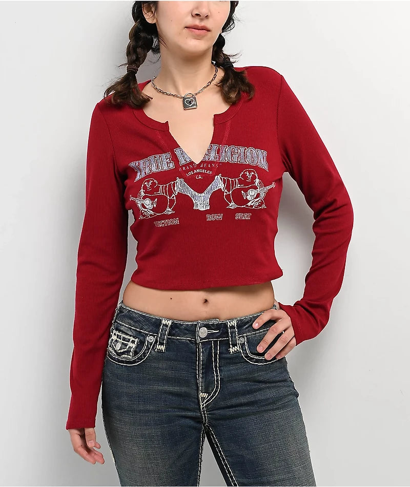True Religion BUDDHA V NOTCH RIBBED LONG SLEEVE TEE - New