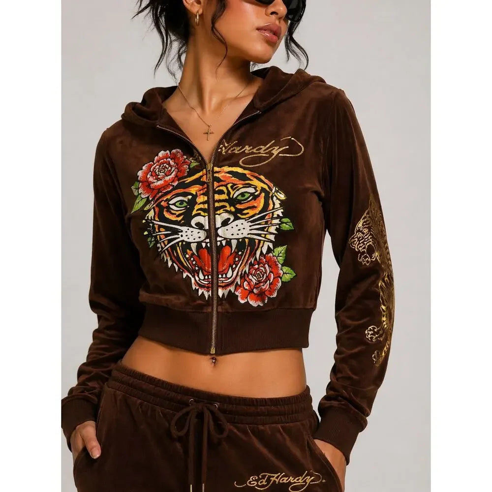 Ed Hardy Tiger Retro Velour Jacket - New
