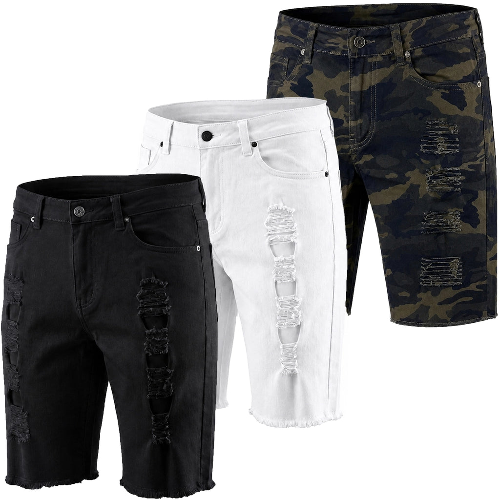 Ripped Stretch Denim Jean Shorts - New