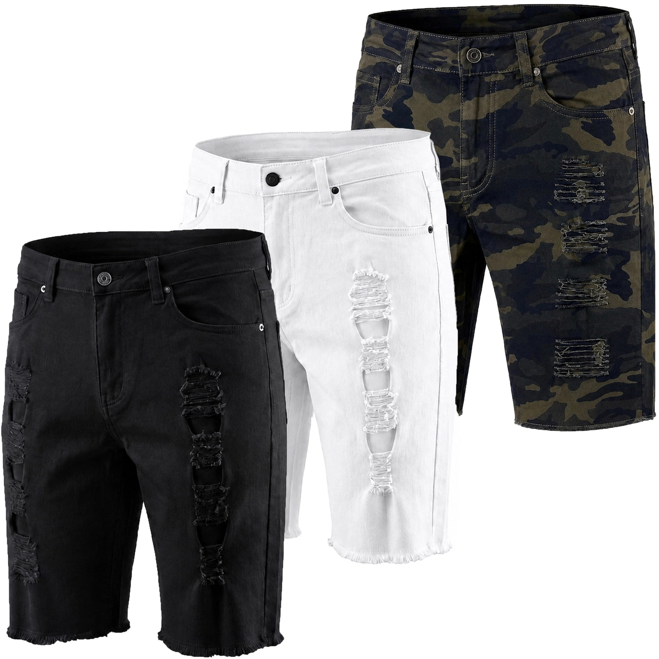 Ripped Stretch Denim Jean Shorts - New